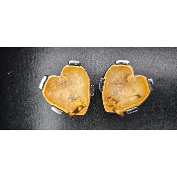 1980s Signed Givenchy Goldtone Pavé Clear Rhinestone X Heart Clip-on Earrings - Picture 4 of 8